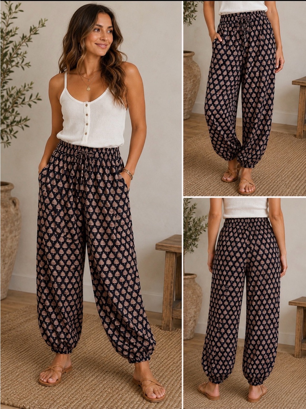 Suvasa Jaipur Block Print Harem Pants Women’s Medium Boho Balloon Lounge Pants